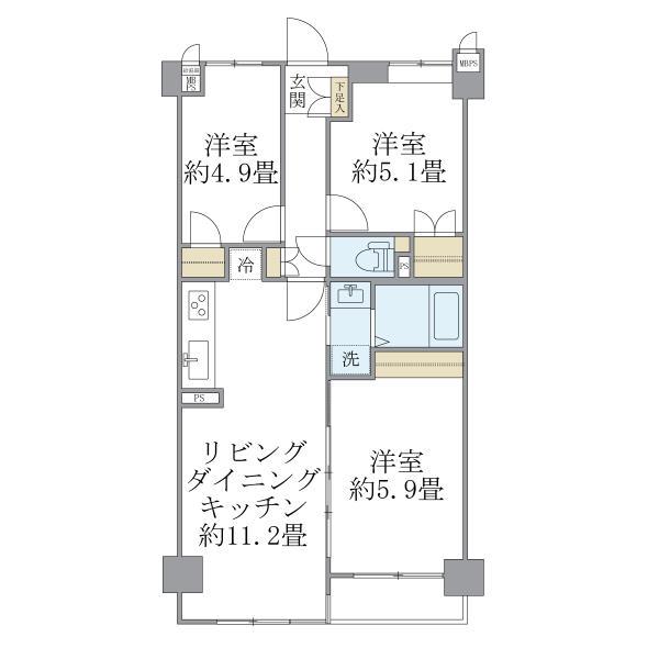 ISM武蔵浦和(3LDK/2階)の間取り写真