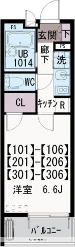フェア光が丘Ⅱ(1K/3階)の間取り写真
