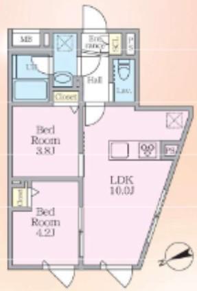 エルファーロ中野Ⅸ(2LDK/4階)の間取り写真