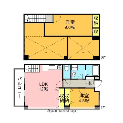 ボナール松庵(2LDK/2階)の間取り写真