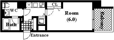 メインステージ白金高輪駅前Ⅱ(1K/2階)の間取り写真
