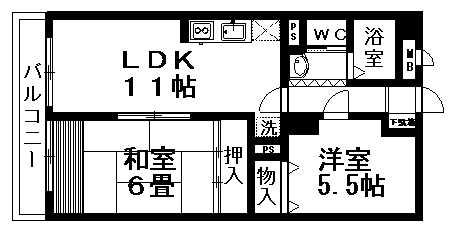 エーデルワイス(2LDK/2階)の間取り写真