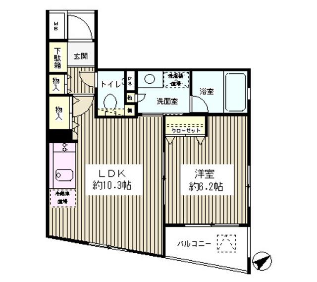 ラジェンテユウ(1DK/2階)の間取り写真