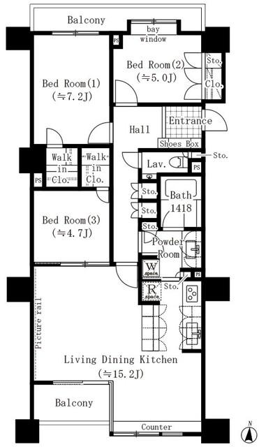 パークサイド・ウイングス(3LDK/5階)の間取り写真