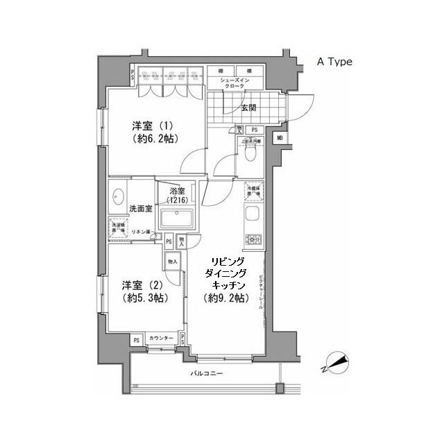 パークハビオ八丁堀(2LDK/11階)の間取り写真