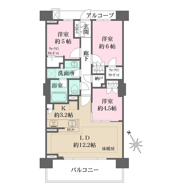 ザ・パークハウス南行徳(3LDK/6階)の間取り写真