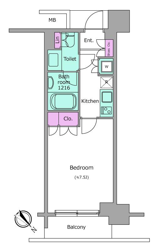レジディア月島Ⅱ(1K/7階)の間取り写真