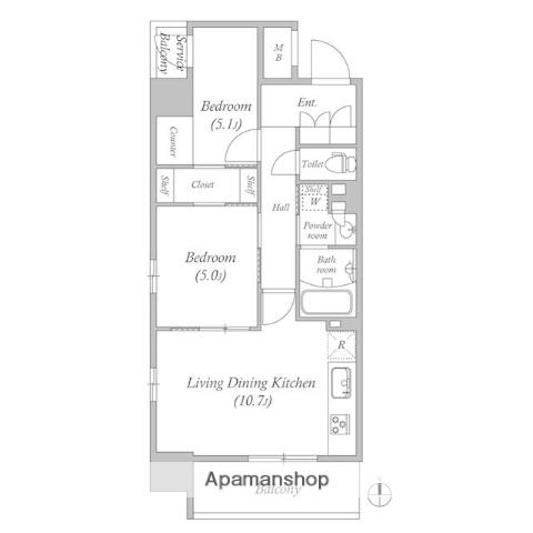 コスモグラシア三ノ輪(2LDK/10階)の間取り写真