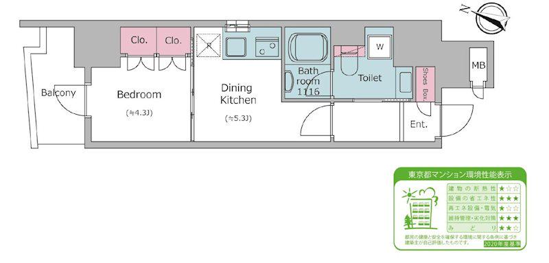 クロスレジデンス日本橋本町(1DK/10階)の間取り写真