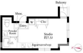 ALATO錦糸町ノース(ワンルーム/1階)の間取り写真
