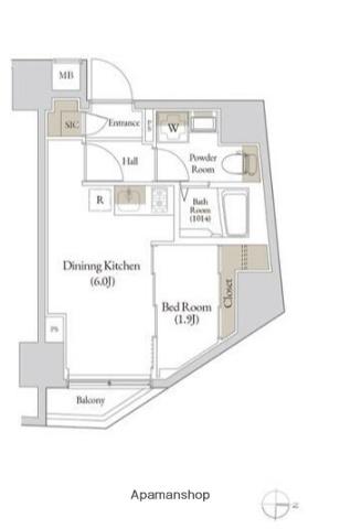 LOG入谷(1DK/4階)の間取り写真