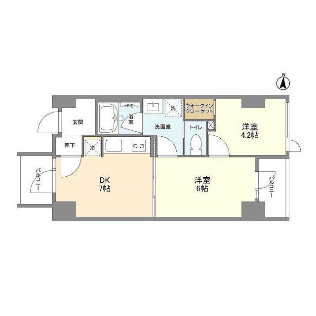 ドゥーエ錦糸町(2DK/8階)の間取り写真