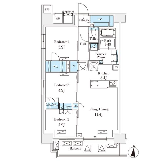 フロンティアレジデンス錦糸公園(3LDK/3階)の間取り写真