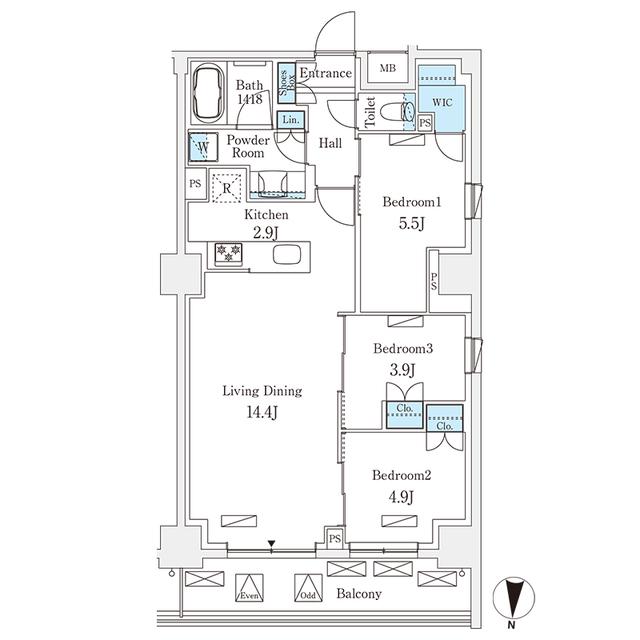 フロンティアレジデンス錦糸公園(3LDK/5階)の間取り写真