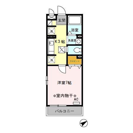 プランドール・モトユ(1K/1階)の間取り写真