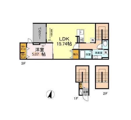 アンジュール西小岩(1LDK/3階)の間取り写真