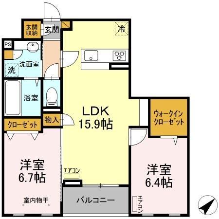 ヴィルシード(2LDK/2階)の間取り写真