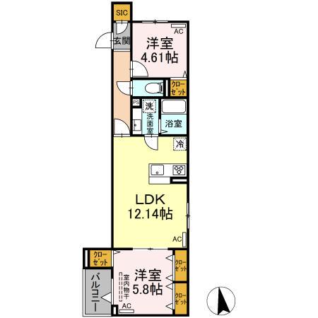 セレスティア松江(2LDK/2階)の間取り写真