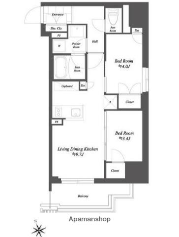 THE GATEHOUSE浅草雷門(2LDK/3階)の間取り写真