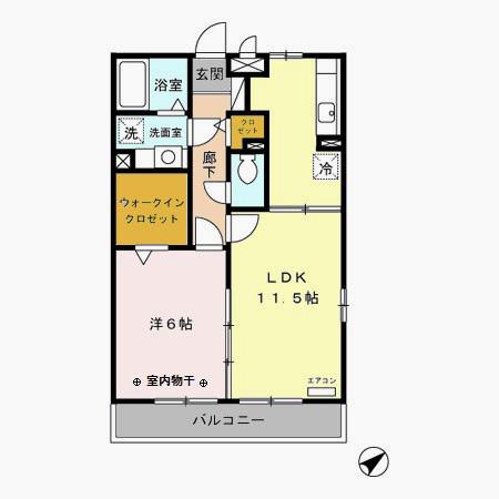 グランフィールド松江Ⅱ(1LDK/2階)の間取り写真