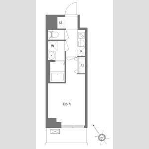 ケイディーエックスレジデンス原木中山(1K/1階)の間取り写真