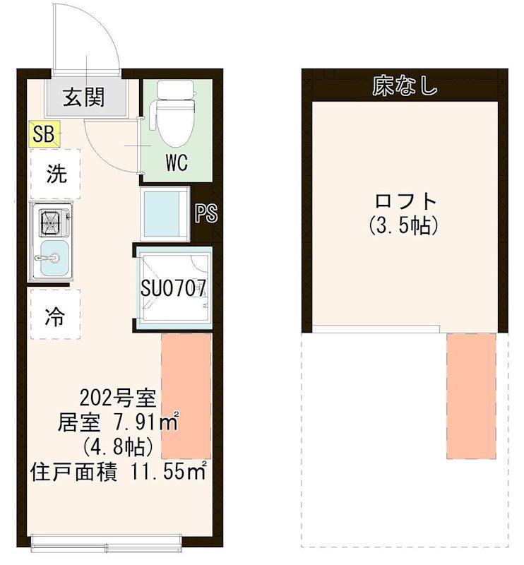 EMINENCE Ⅰ(ワンルーム/2階)の間取り写真