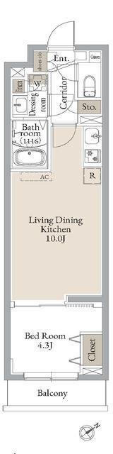 ルネサンスコート門前仲町(1LDK/4階)の間取り写真