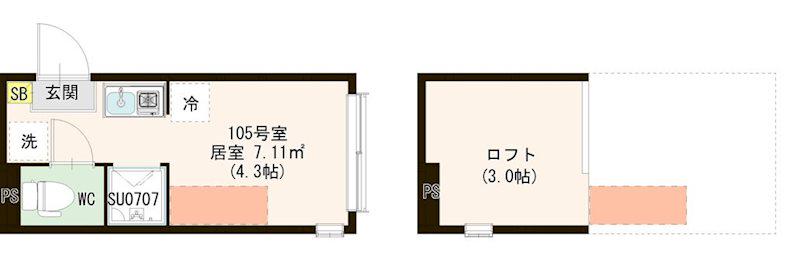 シースカイ平井(ワンルーム/1階)の間取り写真