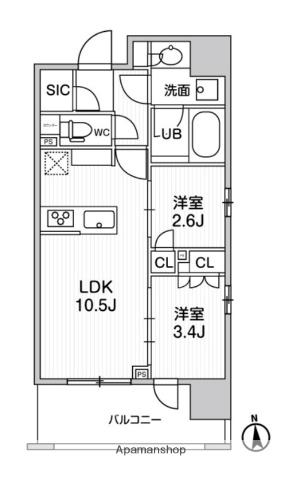 シーズンフラッツ新御徒町イースト(2LDK/8階)の間取り写真