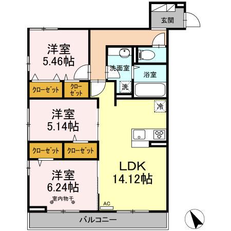 メゾンドシェリール(3LDK/3階)の間取り写真