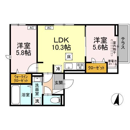 FLORA(2LDK/1階)の間取り写真