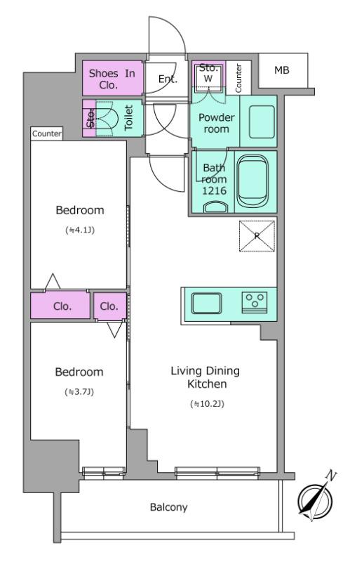 アーバネックス日本橋茅場町(2LDK/8階)の間取り写真