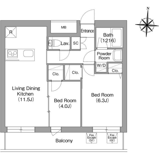 コンフォリア・リヴ両国イースト(2LDK/6階)の間取り写真