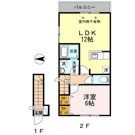 東京都新宿線 篠崎駅 徒歩19分 2階建 築12年(1LDK/2階)の間取り写真