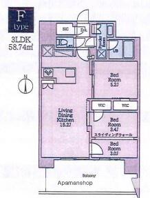 クレストコート東陽町(3LDK/11階)の間取り写真