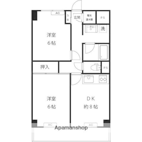 千歳船橋ホーム(2DK/5階)の間取り写真
