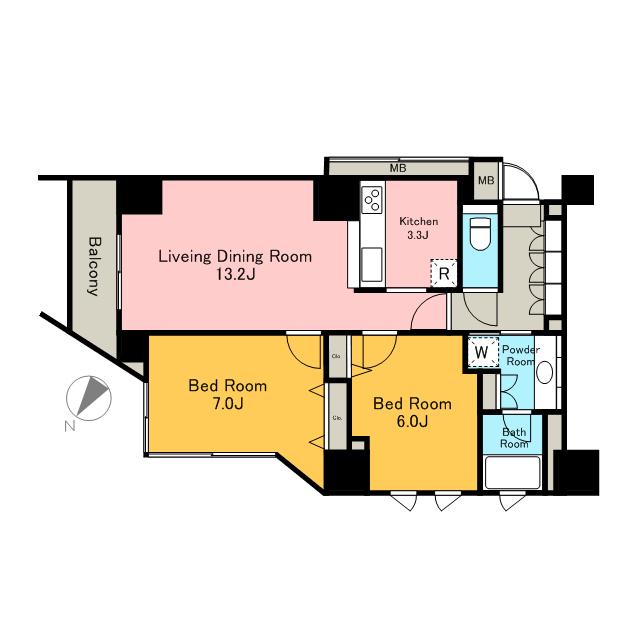 レジディアタワー中目黒(2LDK/11階)の間取り写真