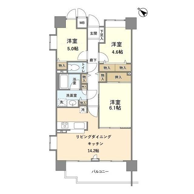 ブリリアントヨス(3LDK/5階)の間取り写真