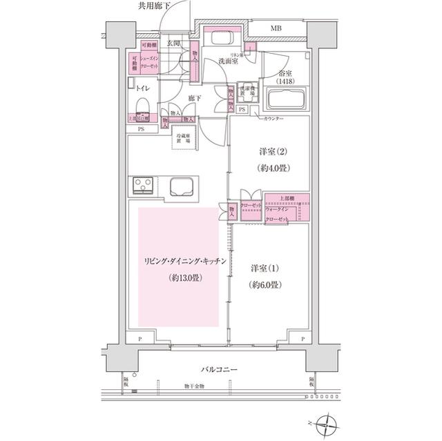 ディームス東陽町(2LDK/6階)の間取り写真