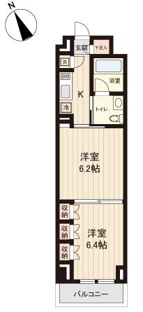 プラティーク清澄白河(2K/6階)の間取り写真