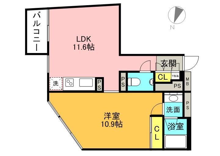 カスタリア渋谷櫻丘(1LDK/6階)の間取り写真