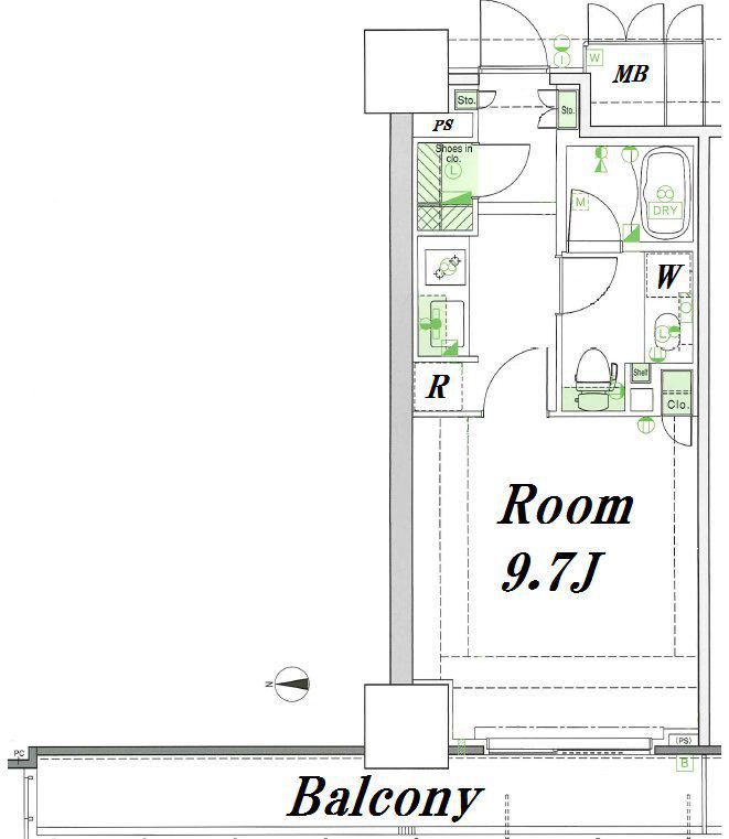 品川タワーフェイス(1K/4階)の間取り写真