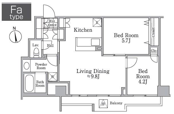 レジディア西小山(2LDK/3階)の間取り写真