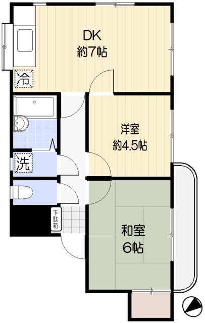 ベルトピア池上(2DK/4階)の間取り写真