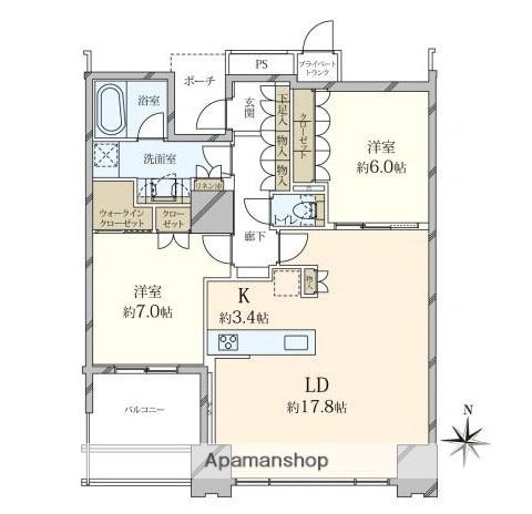 ワールドシティタワーズキャピタルタワー(2LDK/29階)の間取り写真