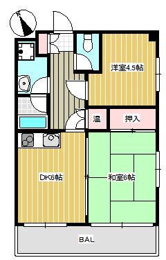 芦花ハウス2(2DK/5階)の間取り写真