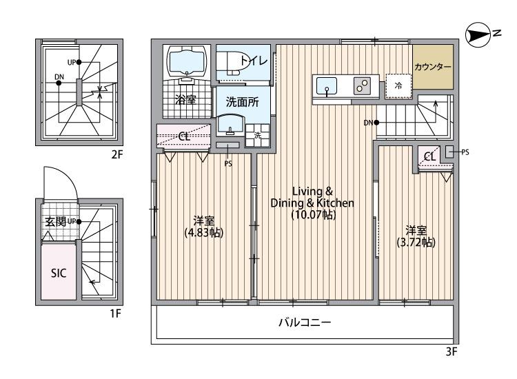 ミハス東新宿Ⅱ(2LDK/3階)の間取り写真