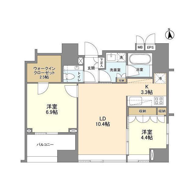 LASANTE 麻布十番(2LDK/12階)の間取り写真