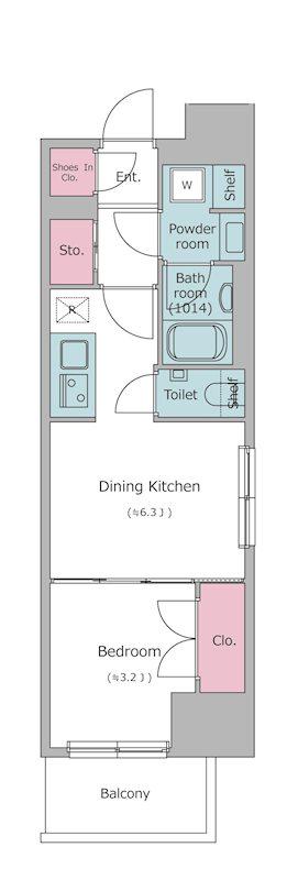 ドゥーエ入谷1(1DK/2階)の間取り写真