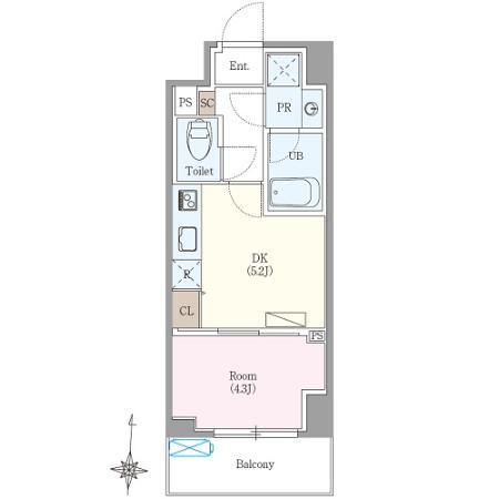 ロイジェント扇橋(1DK/6階)の間取り写真